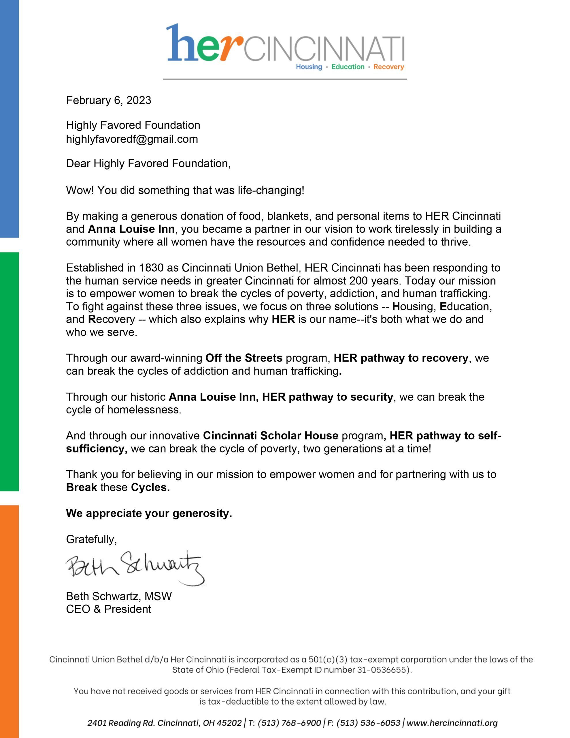 HER Cincinnati Partnership Recognition